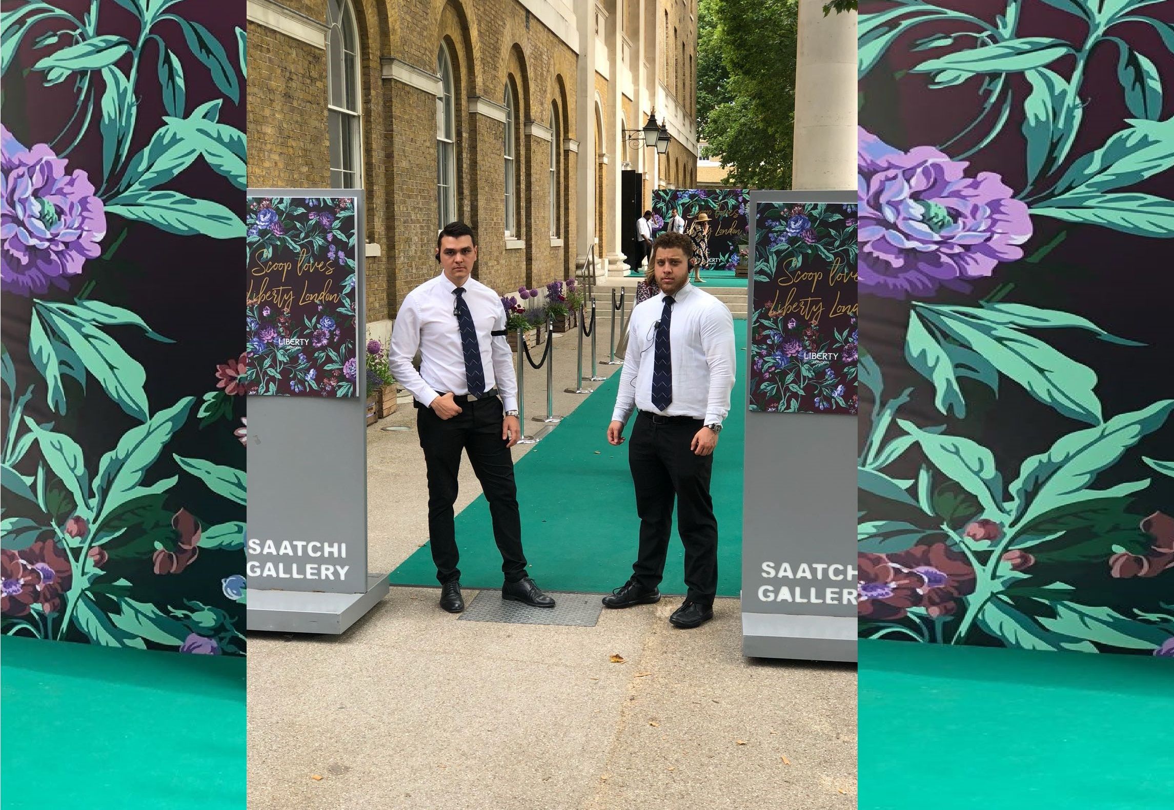 Uniformed Gallowglass Security officers on duty at an event hosted by the Saatchi Gallery.